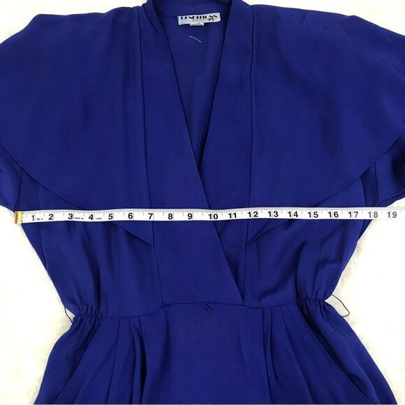VINTAGE 80s Royal Blue Golden Girls Dress Big Cape Collar Long Sleeves Size 6 - Picture 9 of 12